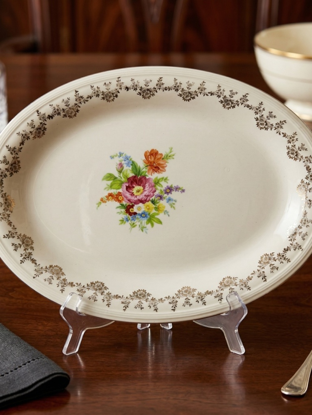 Vintage Edwin M. Knowles Floral Oval Serving Platter | Semi-Vitreous USA